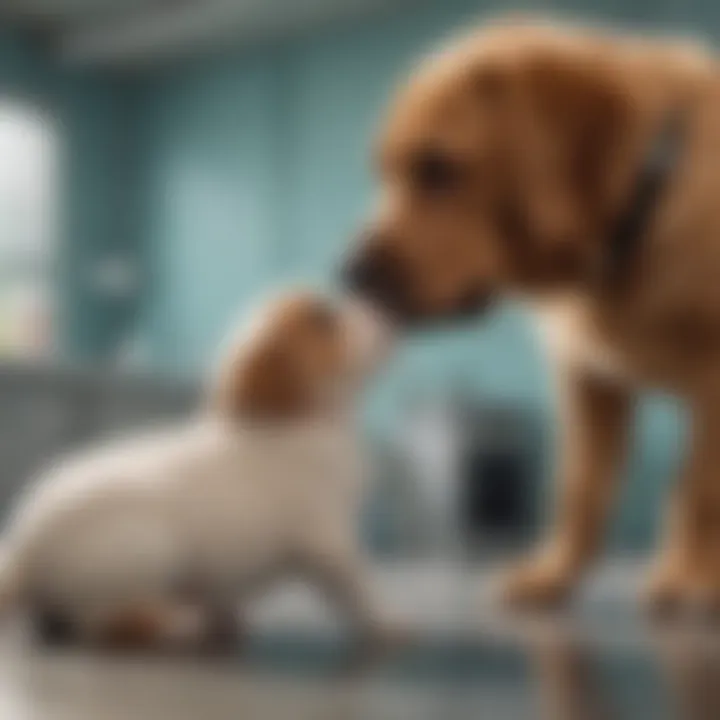 A veterinarian examining a puppy in a clinic.