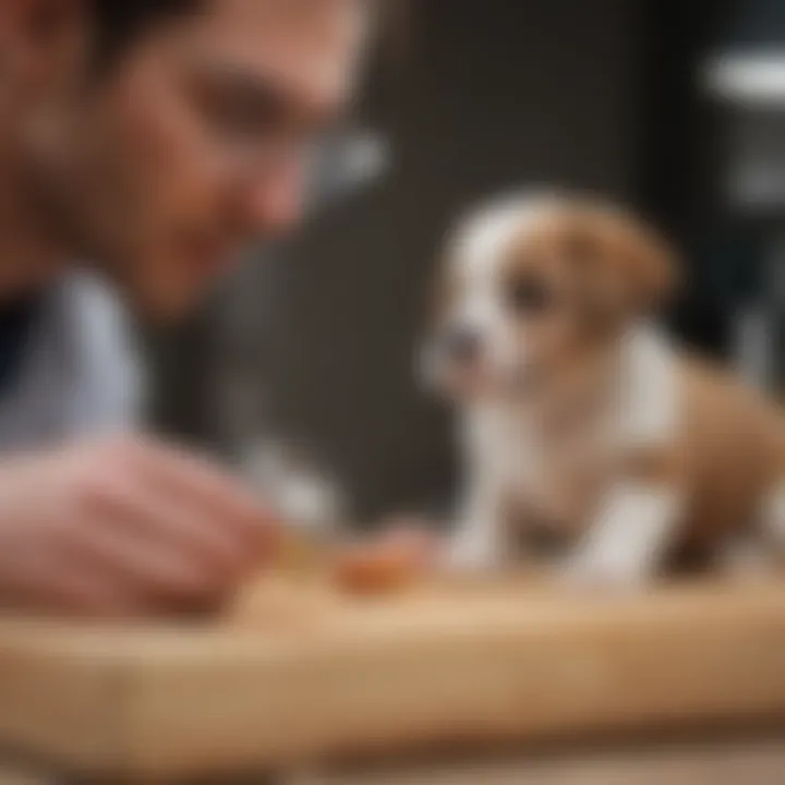 Veterinarian examining a puppy to identify the cause of diarrhea.