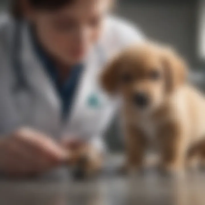 Veterinarian examining a puppy