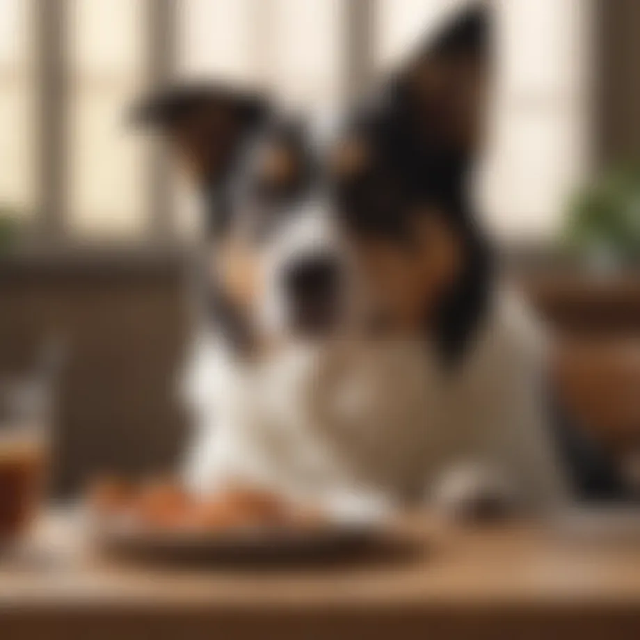 A happy dog enjoying a balanced meal