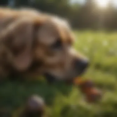 A close-up of wet dog feces on grass