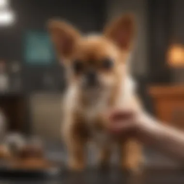 Veterinarian examining a small dog with a caring approach.