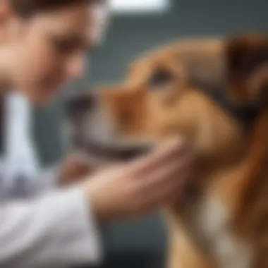 A veterinarian examining a dog's ear in a clinic.