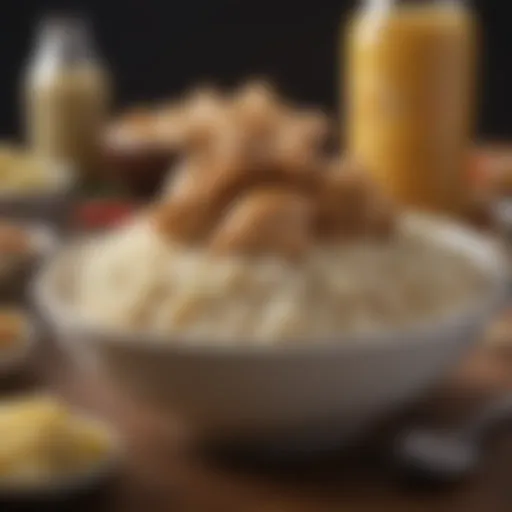 A bowl of bland chicken and rice for dogs