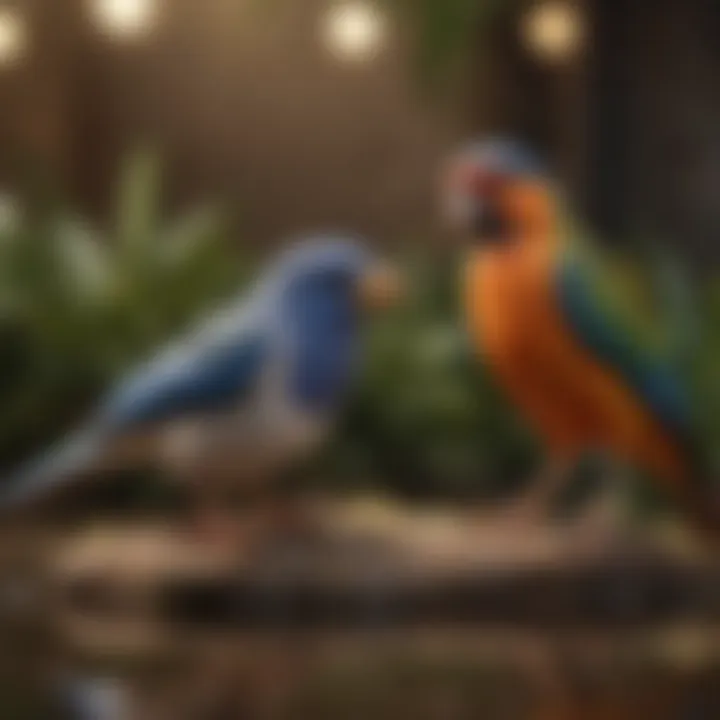 An interactive enrichment setup for birds promoting mental stimulation and physical activity.