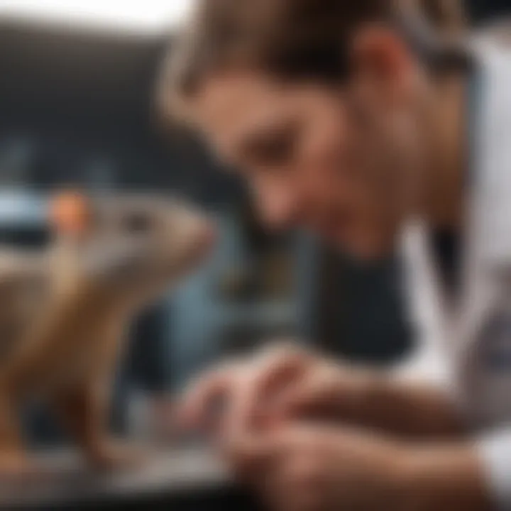 A veterinarian conducting a routine health check on a small exotic mammal.
