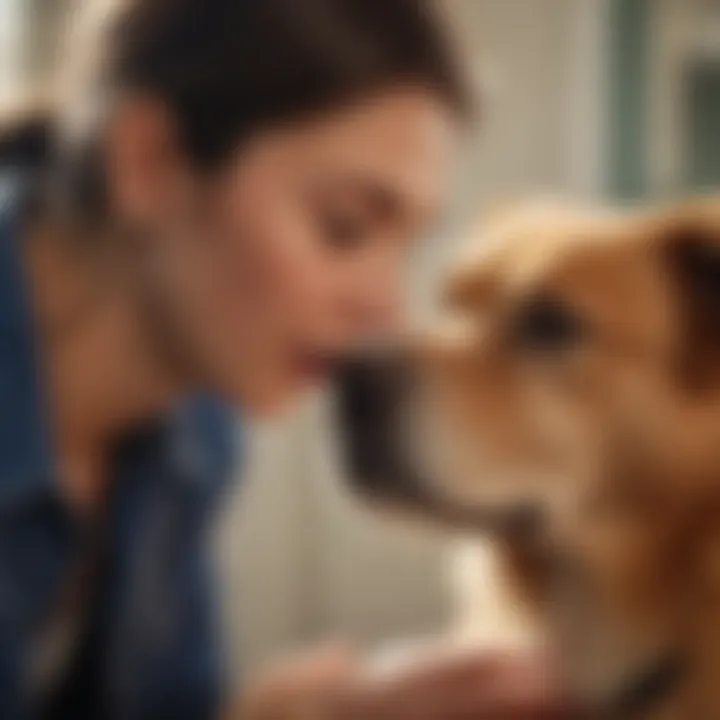 Dog owner administering treatment to their pet's ear