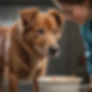 A veterinarian examining a dog to diagnose diarrhea-related issues