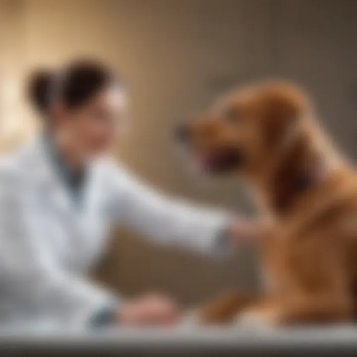 A veterinarian conducting a hip screening on a dog to assess hip dysplasia.