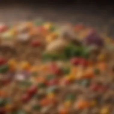 Close-up of dog food ingredients showcasing vegetables and protein