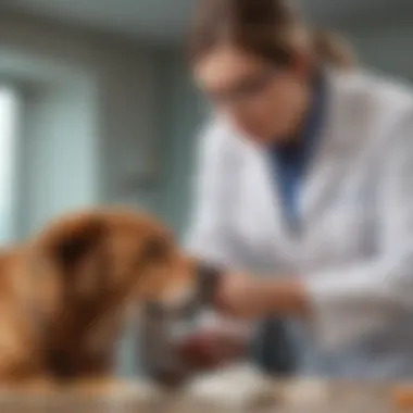 A veterinarian examining a dog