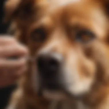 A dog being comforted while receiving ear drops