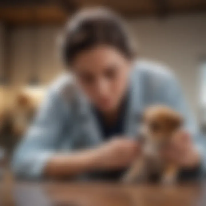 A veterinary professional examining a pet