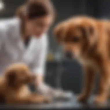 Veterinarian examining a dog, highlighting the importance of professional consultation for health issues.