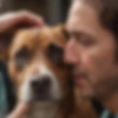 A veterinarian examining a dog's ear