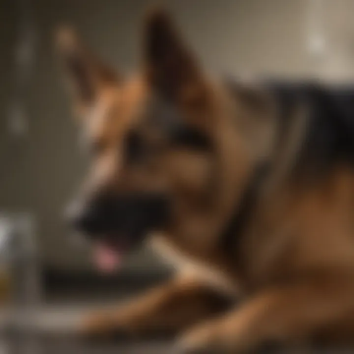 Veterinarian examining a German Shepherd for health concerns