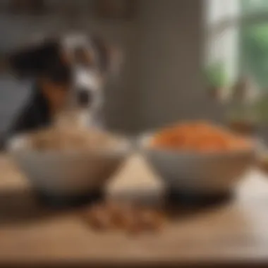 Healthy food options for dogs displayed in bowls