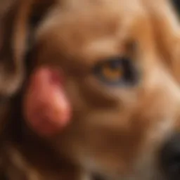 Close-up of a dog with an ear infection showing inflammation.