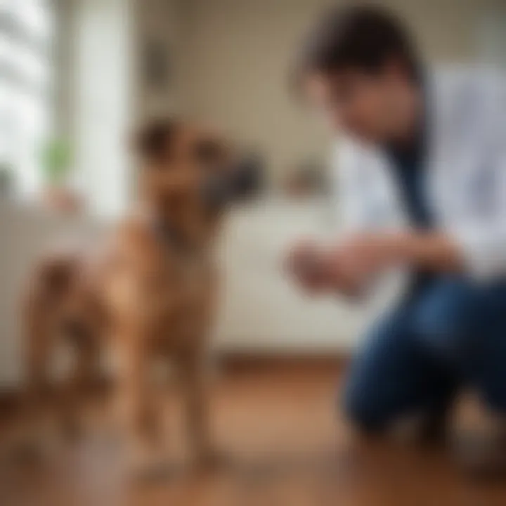 Veterinarian examining a dog with diarrhea