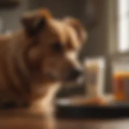 A concerned dog owner examining their pet for signs of diarrhea