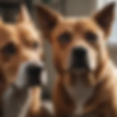 A dog looking distressed with a concerned owner beside it