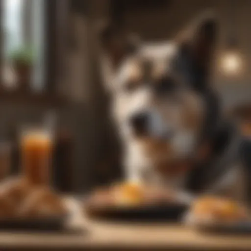 A healthy dog enjoying a balanced meal