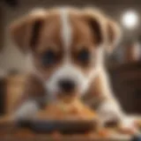 Close-up of a healthy puppy eating a balanced meal