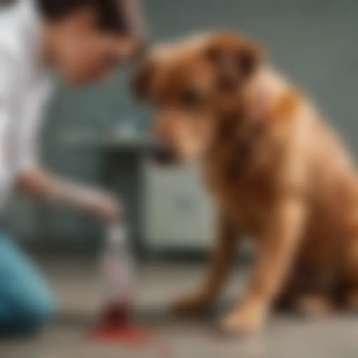 Veterinarian examining a dog with bloody diarrhea