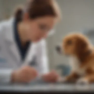 A veterinarian examining a dog