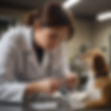 A veterinarian examining a pet in an emergency setting