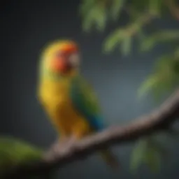 Colorful parakeet perched on a branch