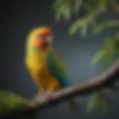 Colorful parakeet perched on a branch