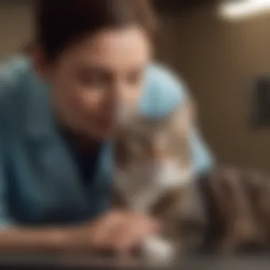 A veterinarian examining a cat during a check-up