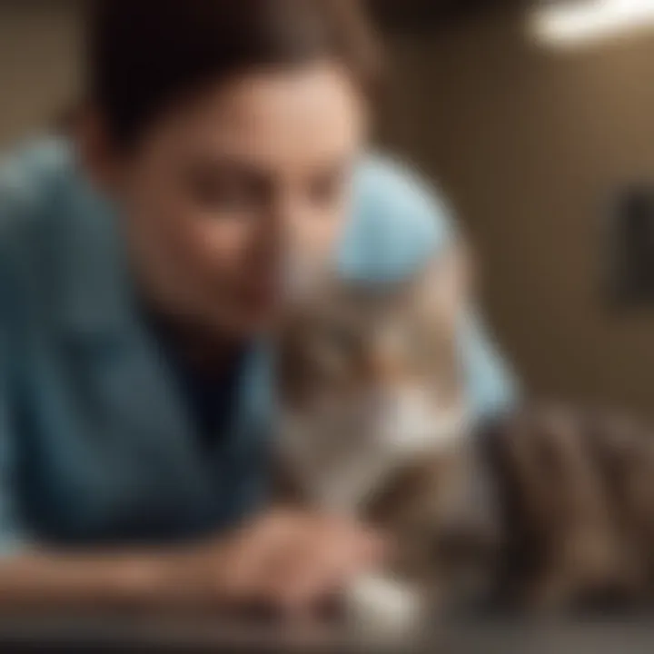 A veterinarian examining a cat during a check-up