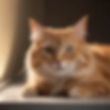 Cat Enjoying Light Therapy Session A serene cat resting under a gentle light therapy device