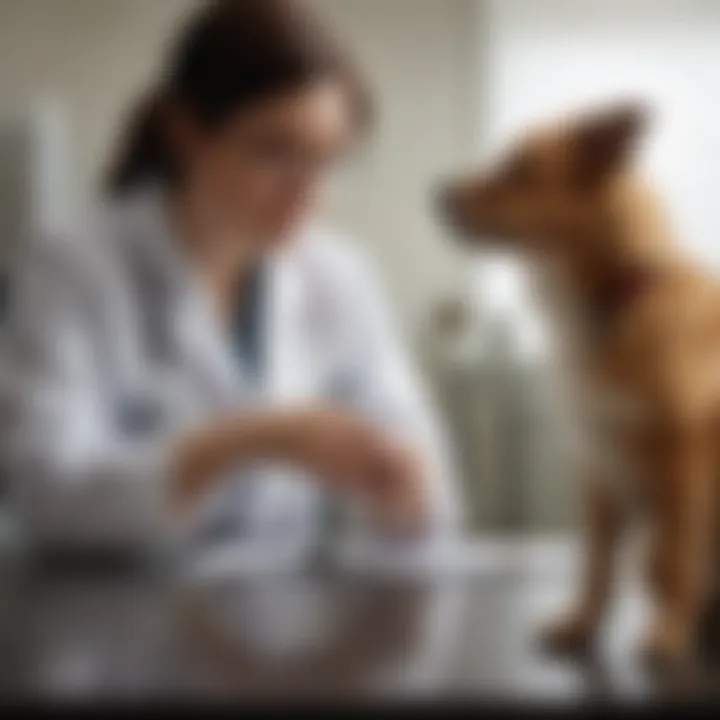 Veterinarian examining a dog for diarrhea symptoms