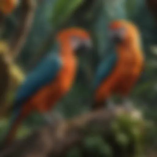 A vibrant display of tropical birds in their natural habitat showcasing their colors and adaptations.