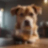 A dog looking distressed with a bowl beside it