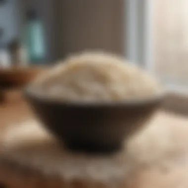 A bowl of boiled rice, a common recommendation for dogs with digestive issues.