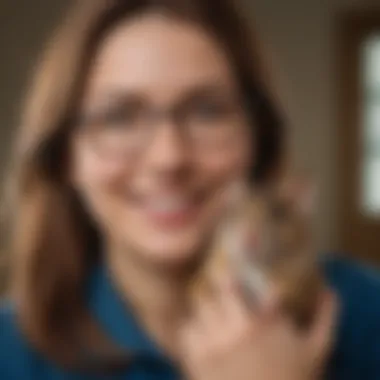 A happy pet owner with their rodent companion after a vet visit