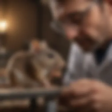 A veterinarian examining a small rodent with care