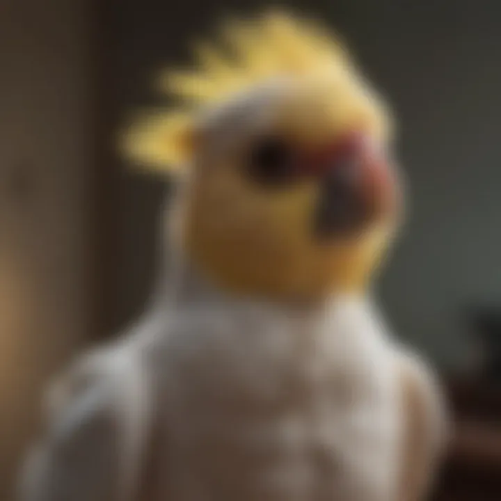 Cockatiel perched on a veterinarian's shoulder