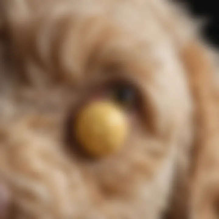 Close-up of a Goldendoodle's ear with signs of yeast infection