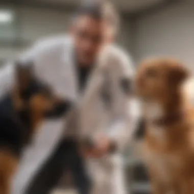 Veterinarian consulting with a pet owner about dog's condition