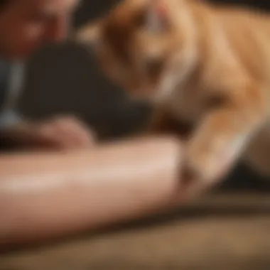 Veterinarian examining a cat's leg