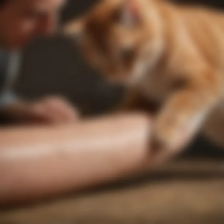 Veterinarian examining a cat's leg