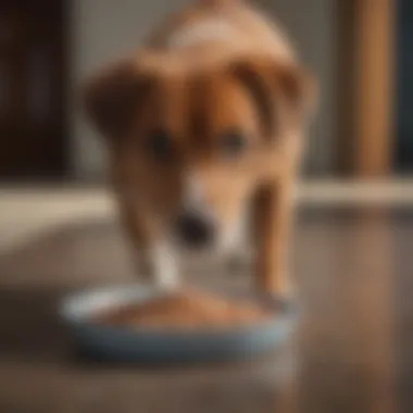 A dog happily eating from its bowl with a clean environment