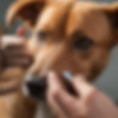 A veterinarian examining a dog's ear with specialized tools.