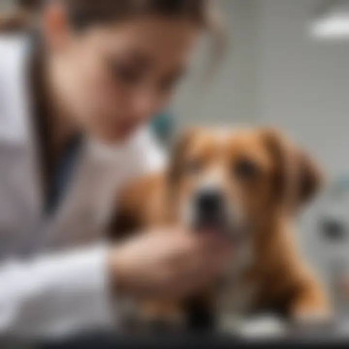 A veterinarian examining a dog for digestive issues