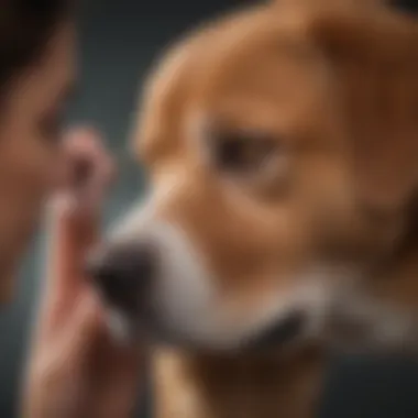 A dog being examined by a veterinarian for an ear problem